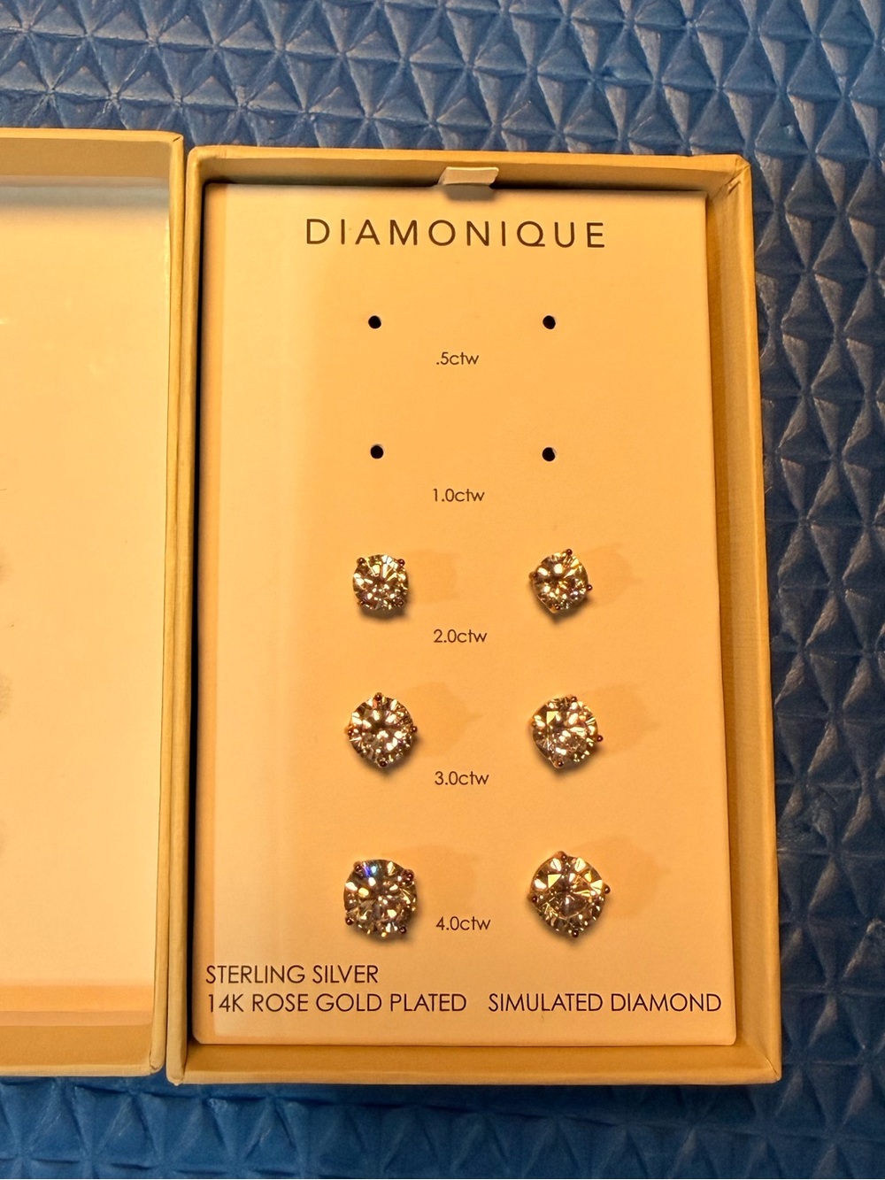 Diamonique Rose Gold Plated Simulated Diamond Stud Earring Set - Clear
